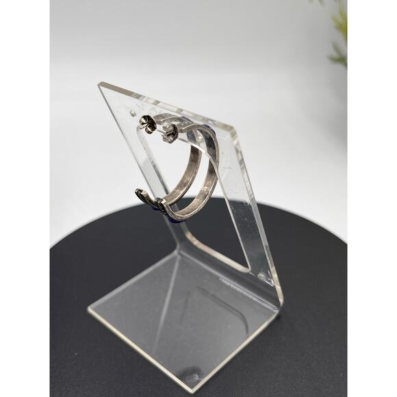 Blue Lapis Lazuli Inlay Vintage Sterling 925 Rope channel Hoop Pierced Earring - Picture 4 of 7